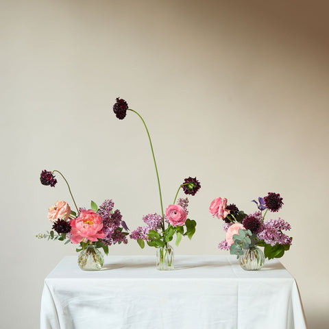 Set of 3 Bud Vases with Seasonal Flowers